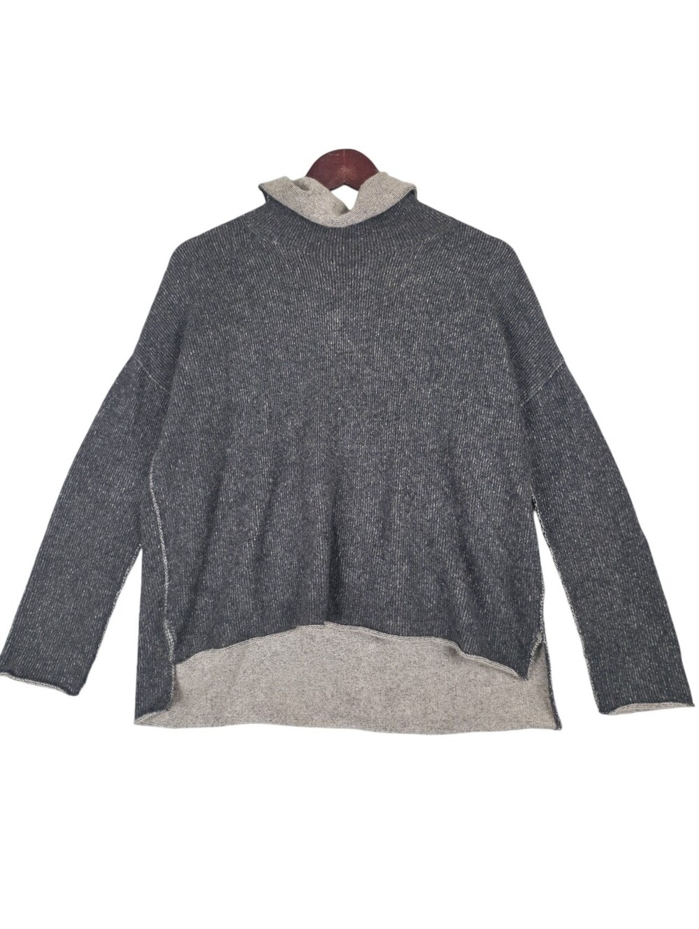 Eileen Fisher 100% Cashmere Cowl Neck Gray Sweater Minimalist Quiet Luxury XS